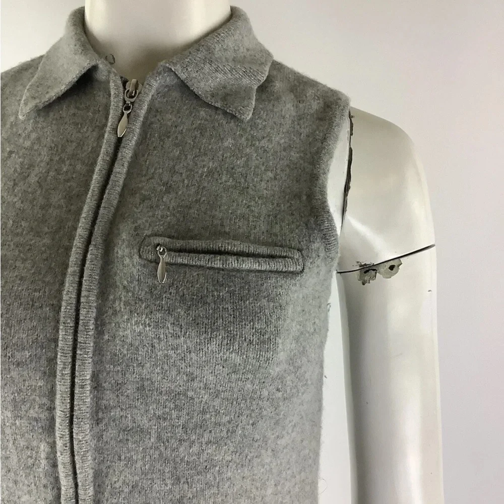 Galyan's Womens Sz S Lambswool Cashmere Sweater Vest Gray Full Zip Sleeveless